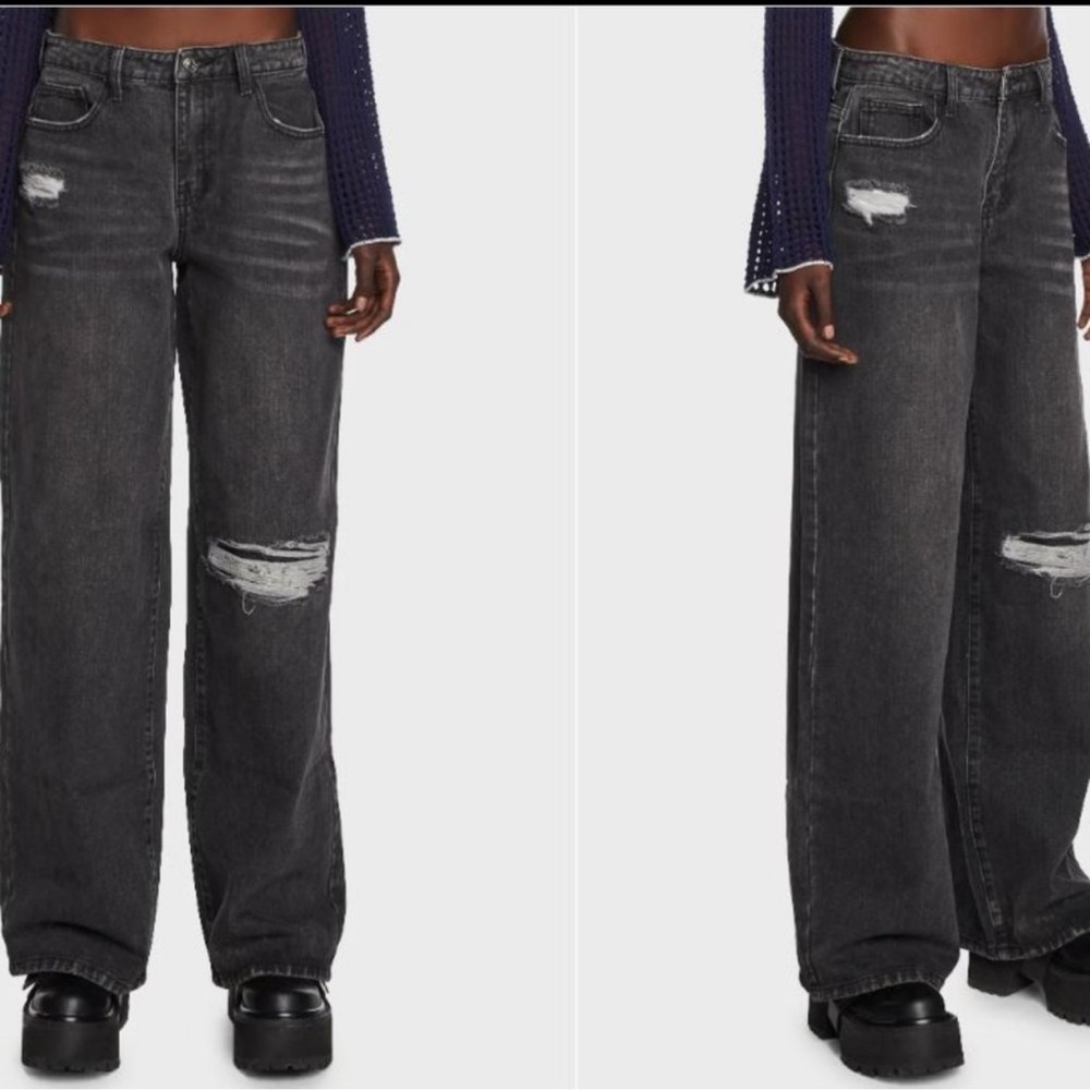 Momokrom Black Baggy Wide Leg Ripped Jeans